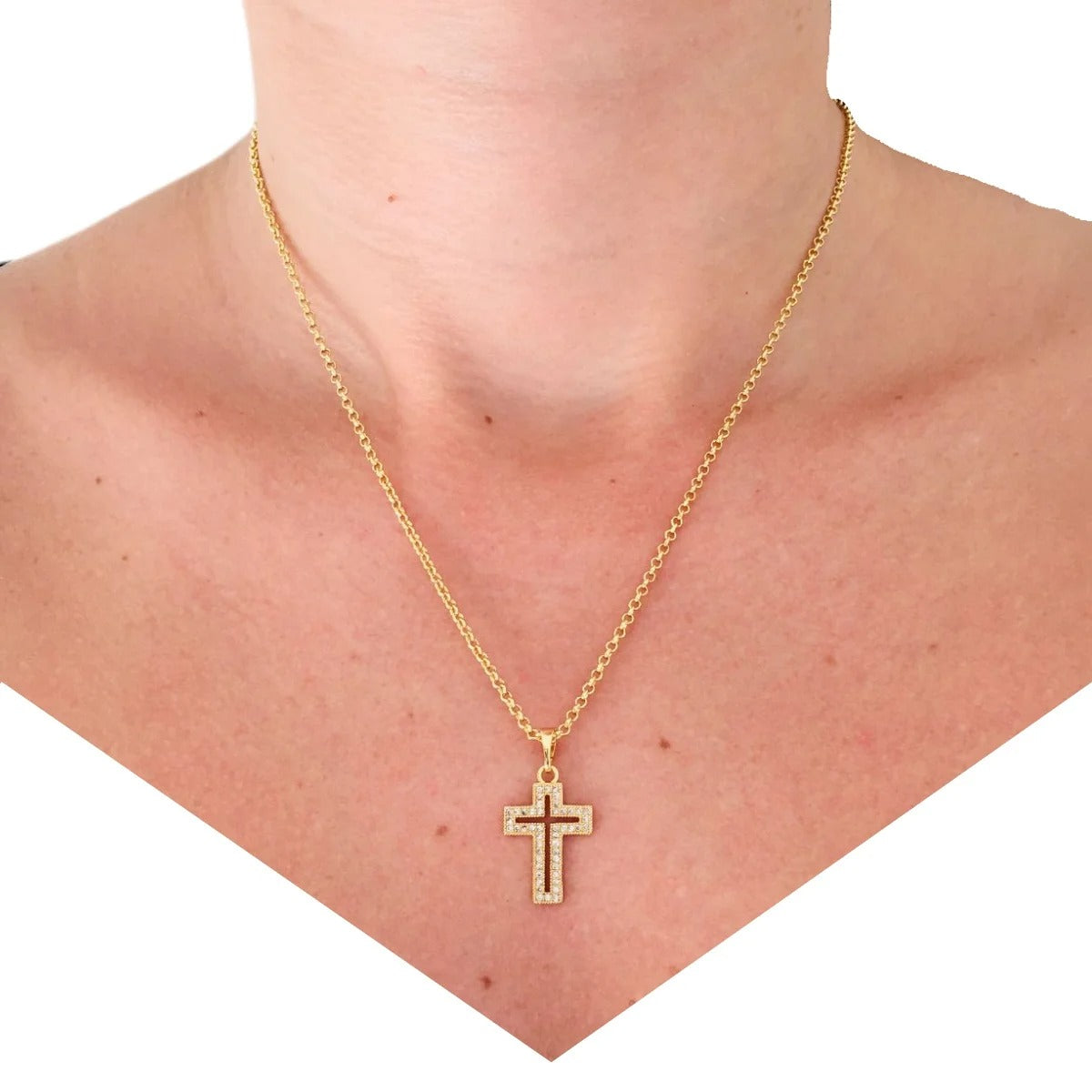 Correntinha Feminina c/ Crucifixo, Folheada a Ouro 18k