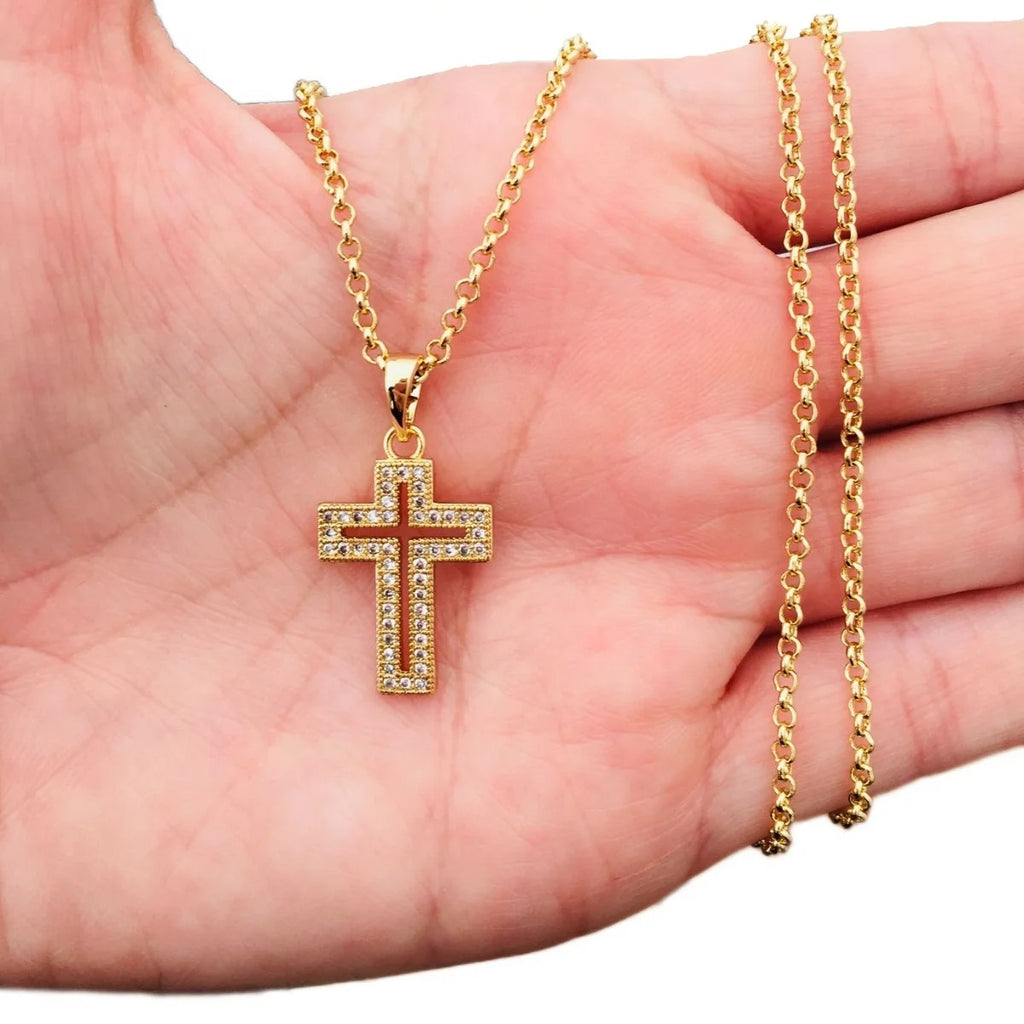 Correntinha Feminina c/ Crucifixo, Folheada a Ouro 18k