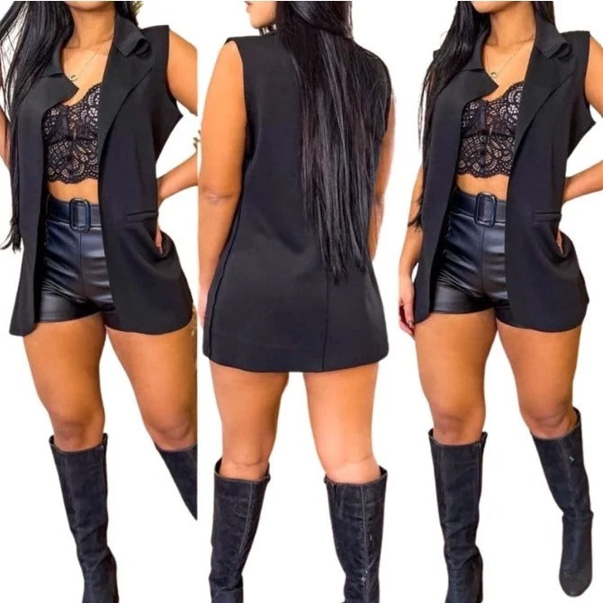 Short de Couro Fake, Tecido Cirre