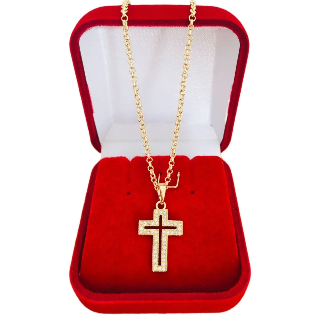 Correntinha Feminina c/ Crucifixo, Folheada a Ouro 18k